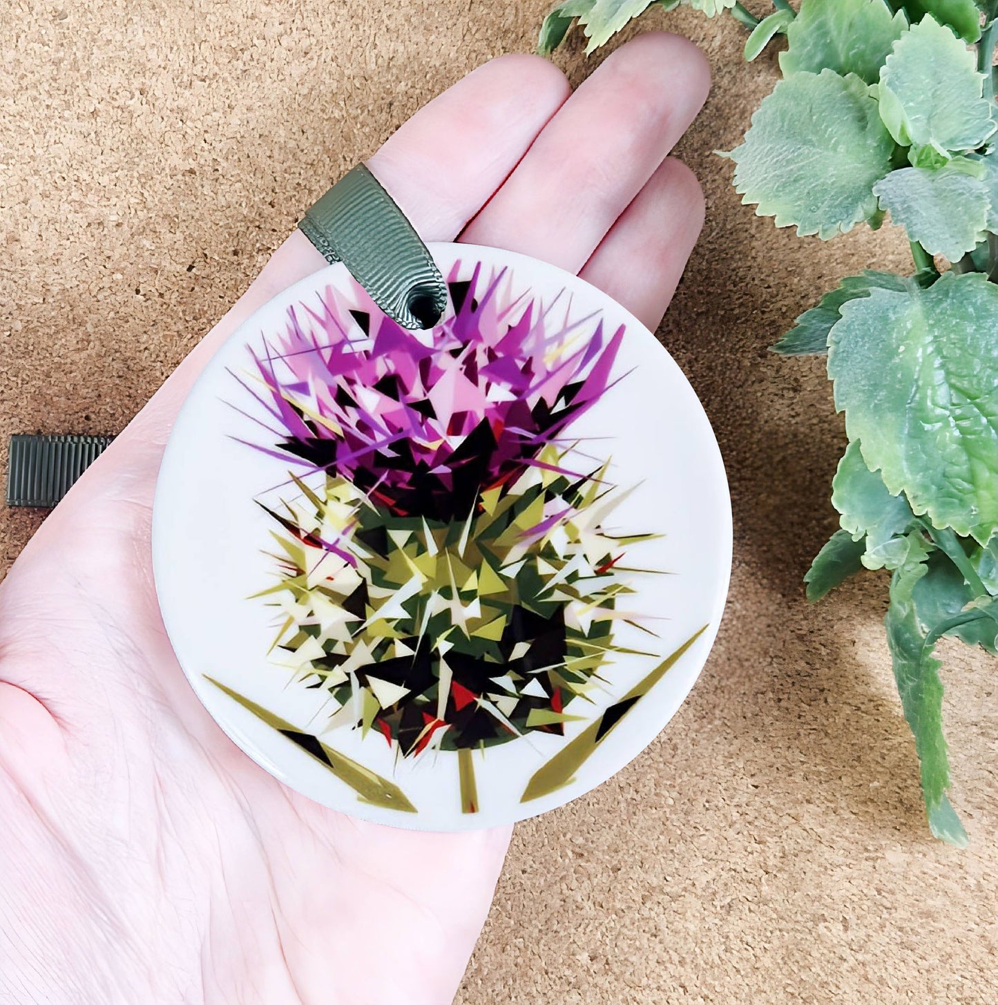 Spear thistle illustration | Hanging ceramic decoration | Scottish keepsake
