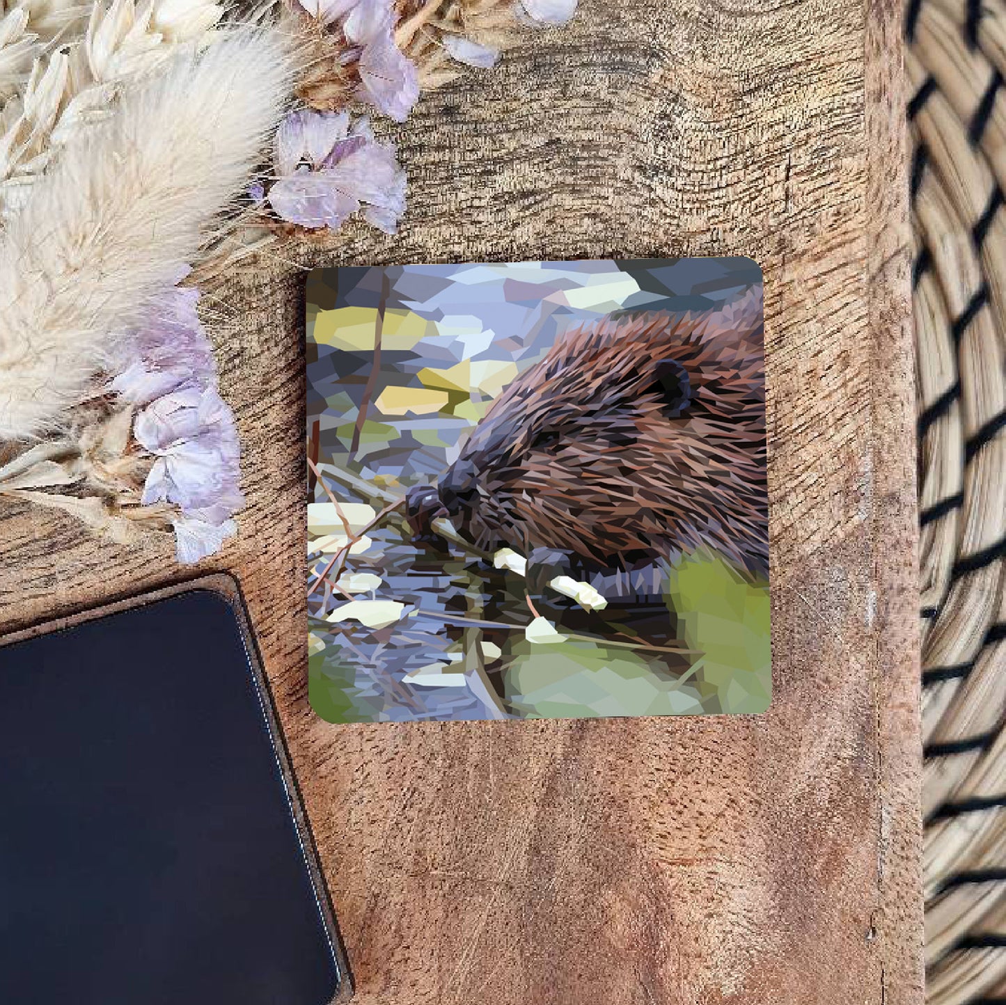 Beaver illustration | Wooden fridge magnet | British wildlife