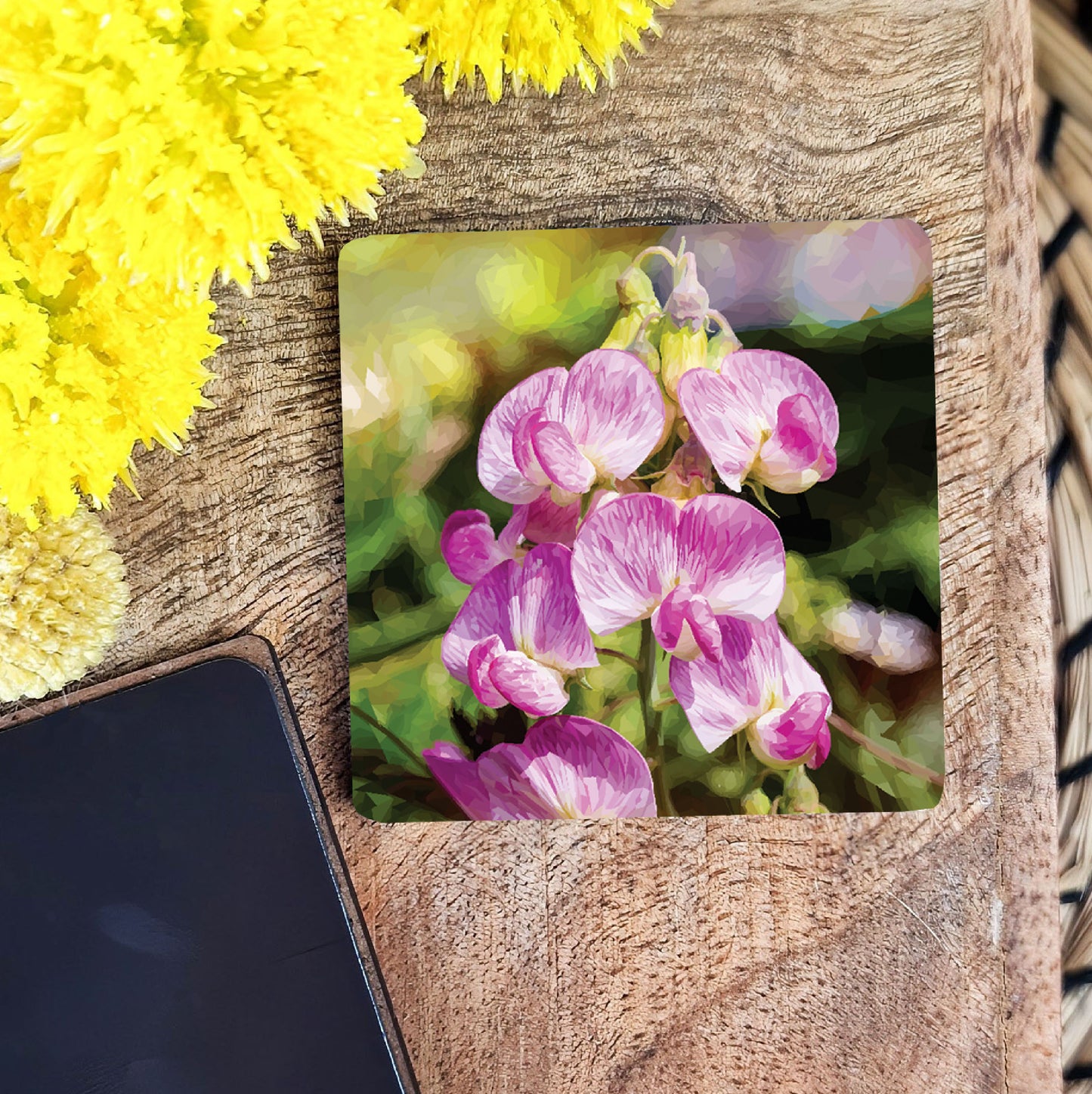 Sweet peas flower illustration | Wooden fridge magnet | Botanical