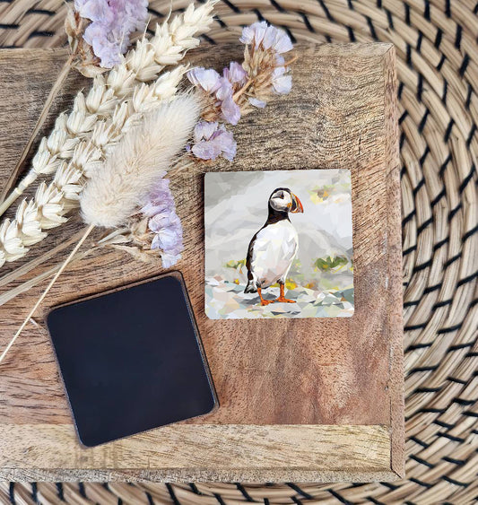 Atlantic puffin bird illustration | Wooden fridge magnet | Coastal birds