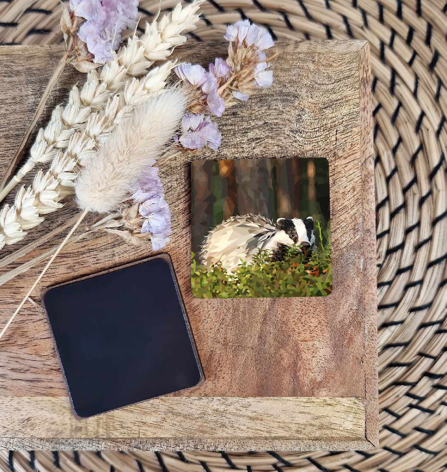 Badger illustration | Wooden fridge magnet | British wildlife