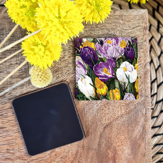 Crocus flower illustration | Wooden fridge magnet | Woodland flowers