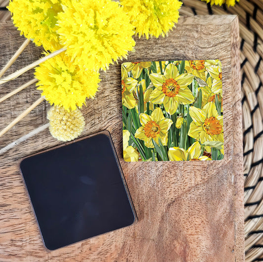 Daffodil flower illustration | Wooden fridge magnet | Spring bulbs