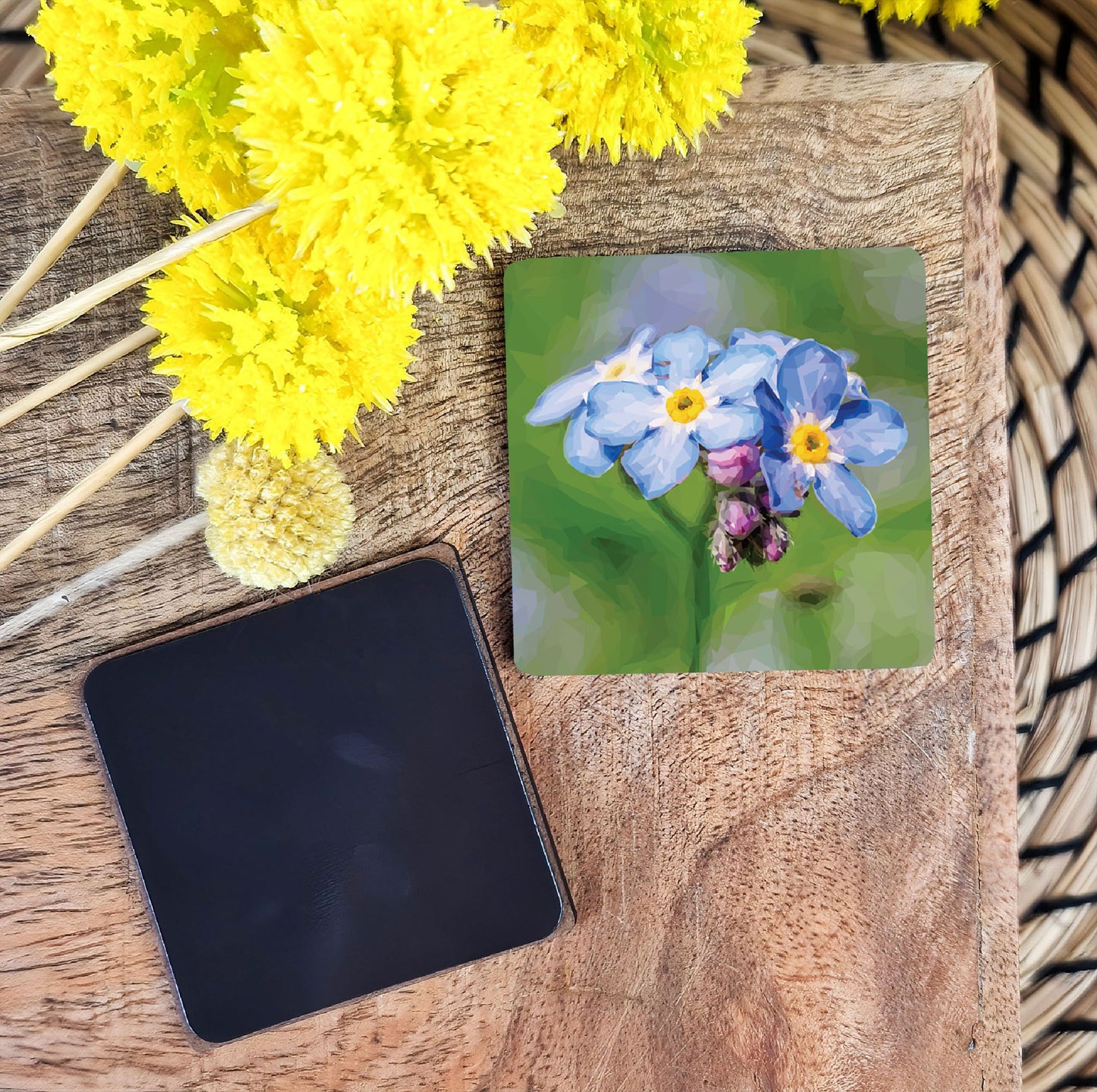 Forget-me-not flower illustration | Wooden fridge magnet | Botanical