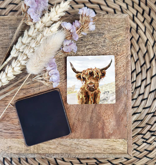 Highland cow illustration | Wooden fridge magnet | Scottish wildlife