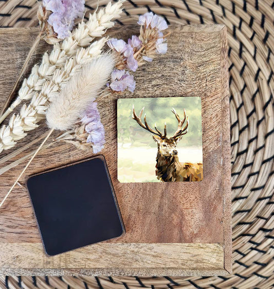 Red stag illustration | Wooden fridge magnet | Scottish wildlife