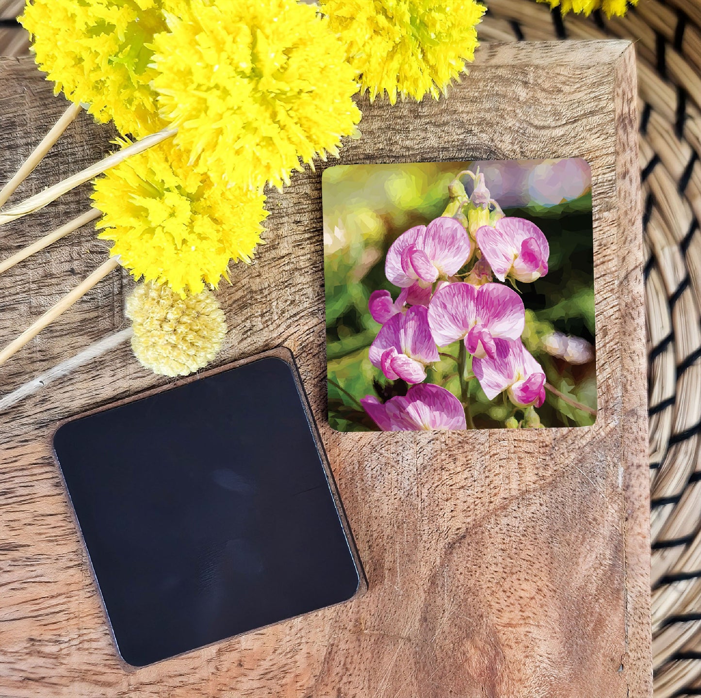 Sweet peas flower illustration | Wooden fridge magnet | Botanical