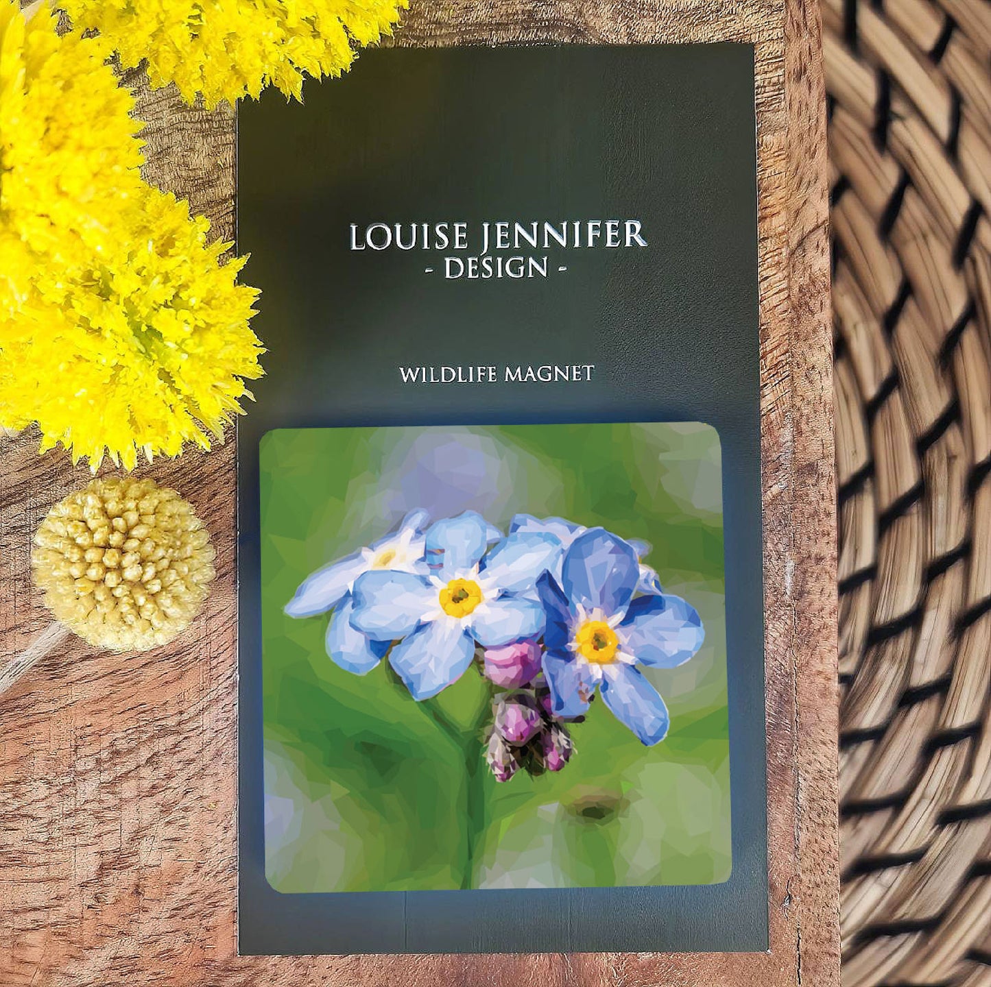 Forget-me-not flower illustration | Wooden fridge magnet | Botanical