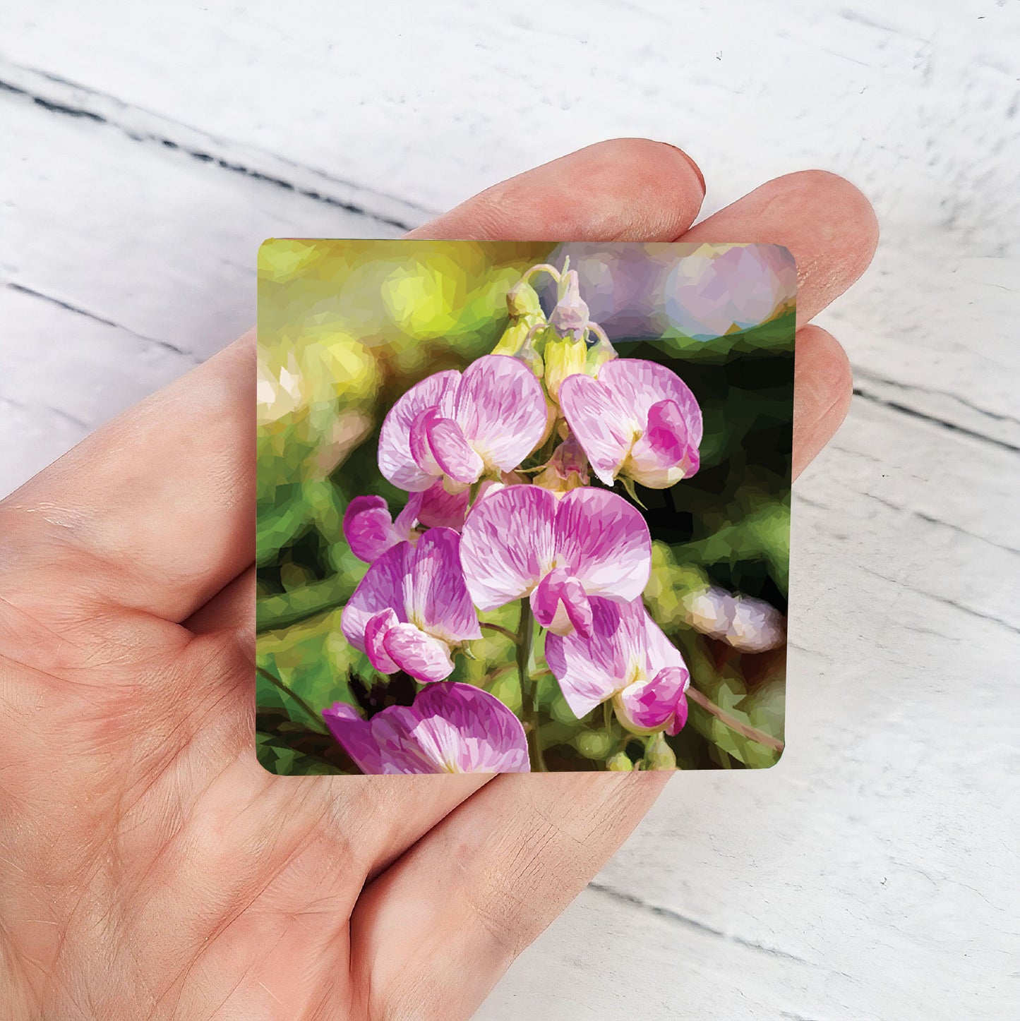 Sweet peas flower illustration | Wooden fridge magnet | Botanical