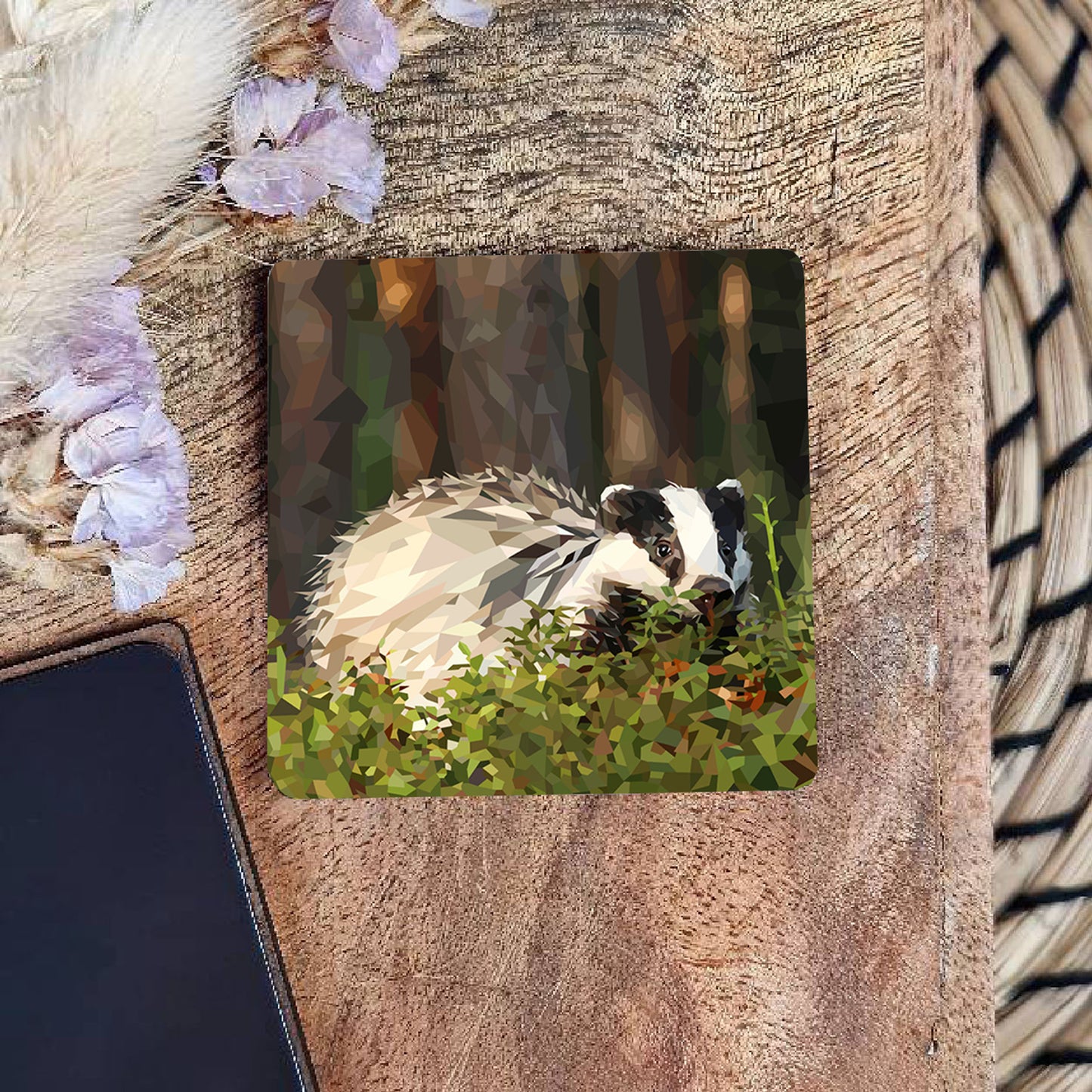 Badger illustration | Wooden fridge magnet | British wildlife