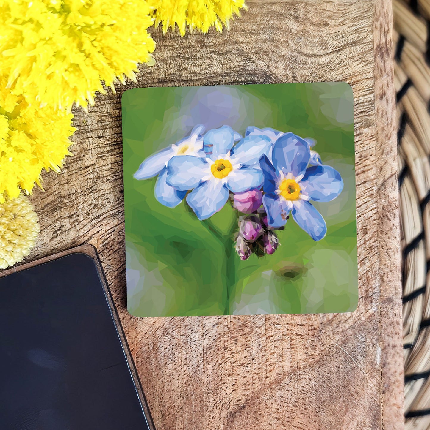 Forget-me-not flower illustration | Wooden fridge magnet | Botanical