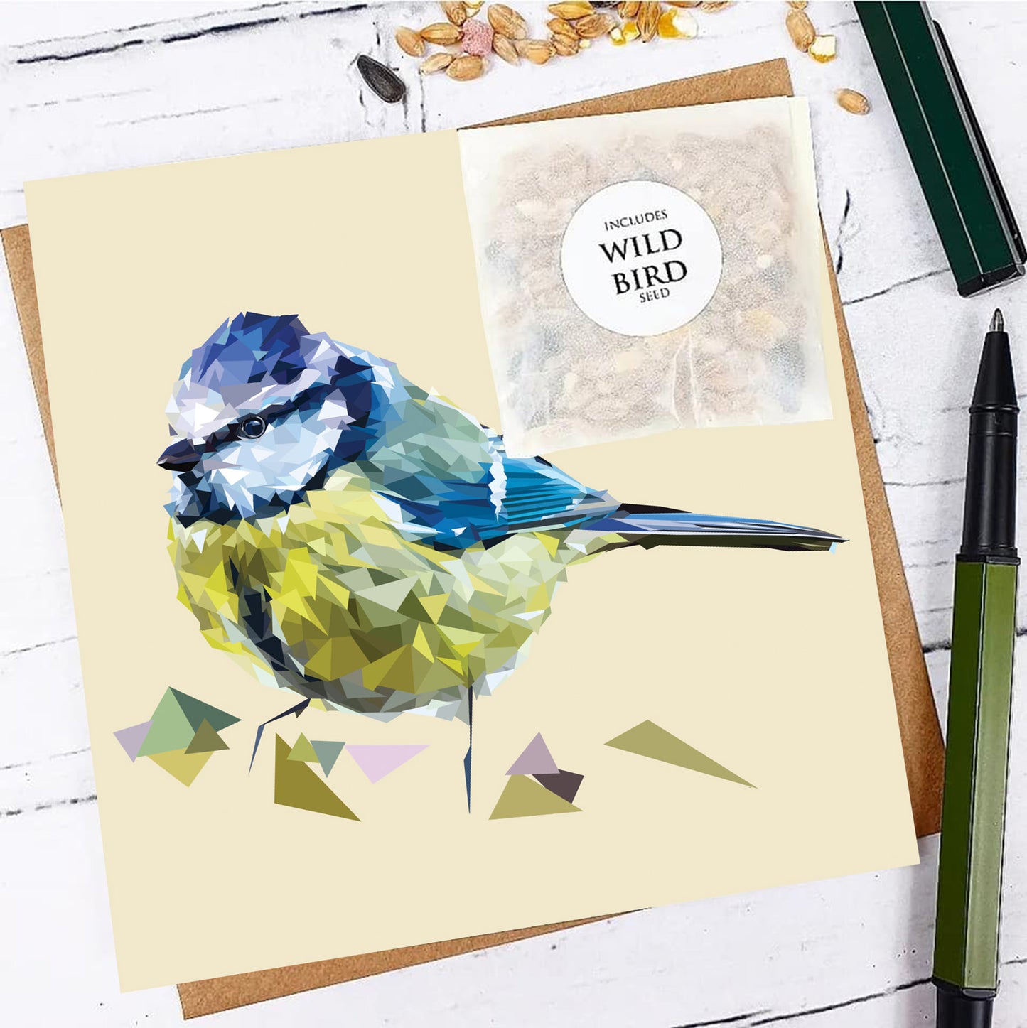 BLUE TIT seed greeting card